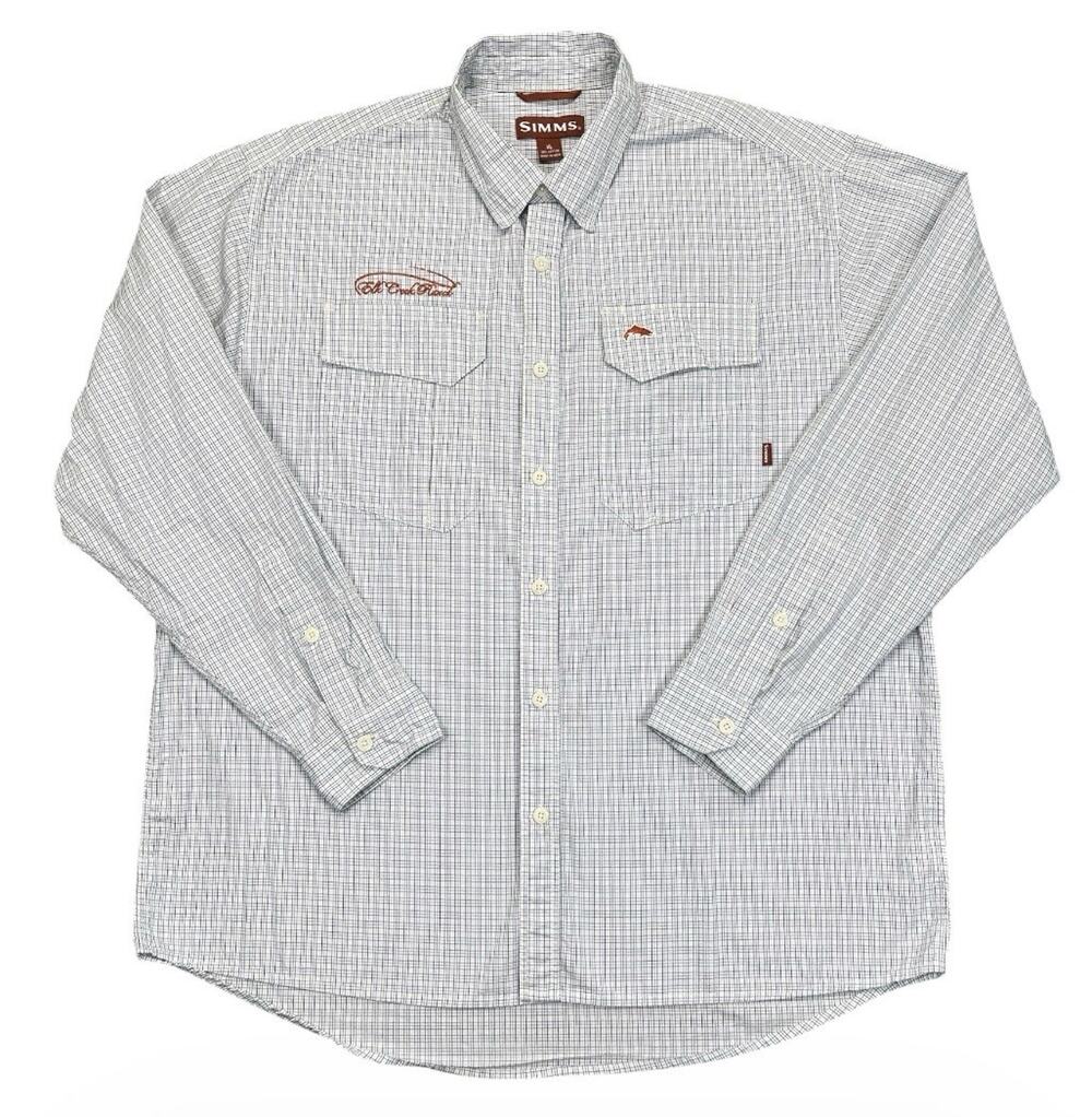 Simms Fishing Shirt XL Cotton Blue Checkered Long Sleeve Button up
